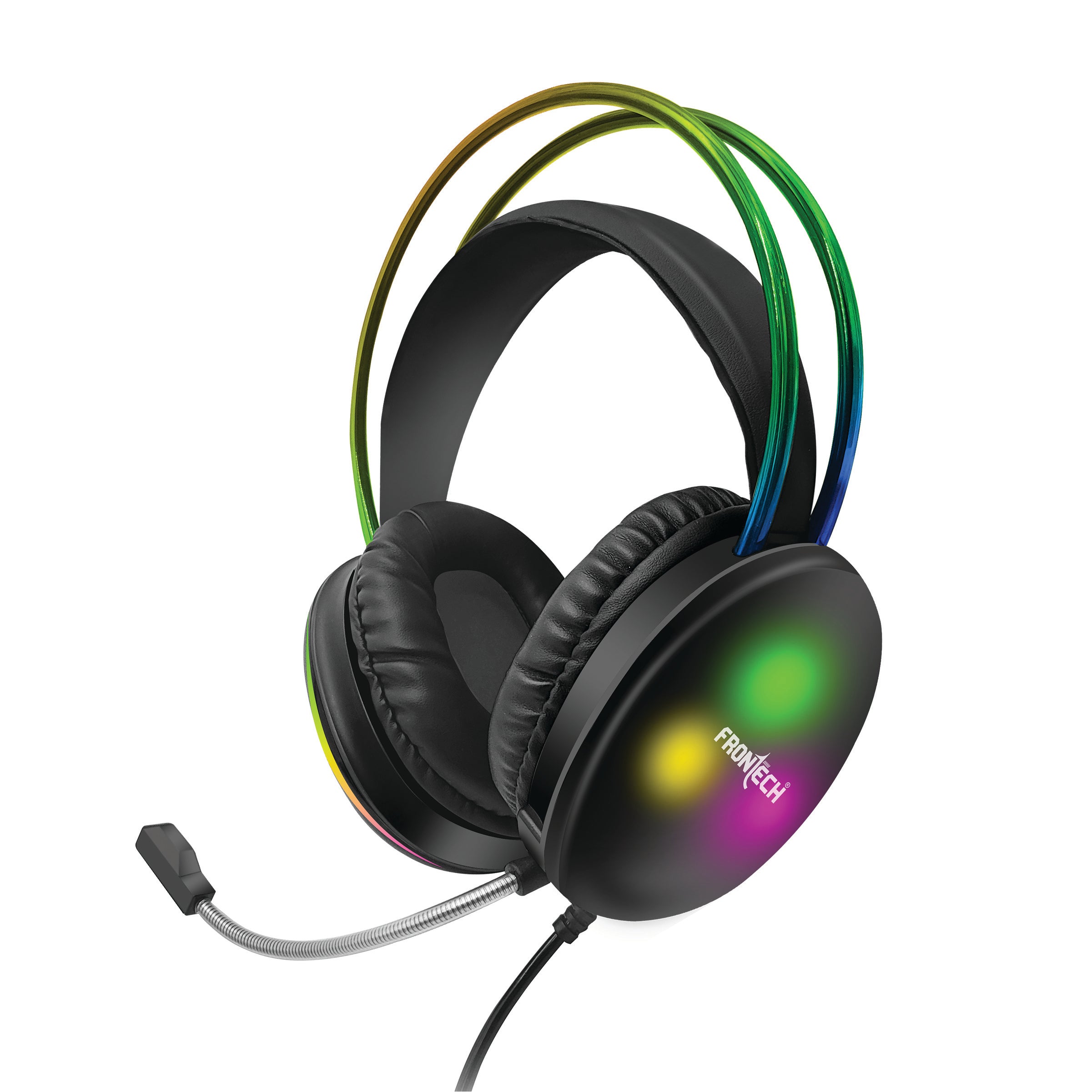 Frontech Gaming Headset with RGB Lights | 50mm Driver | Noise-Cancelling Mic | Volume Control | 3.5mm + USB for RGB | Soft Cushions (HF-0015) Frontech Gaming Headset with RGB Lights | 50mm Driver | Noise-Cancelling Mic | Volume Control | 3.5mm + USB for RGB | Soft Cushions (HF-0015)